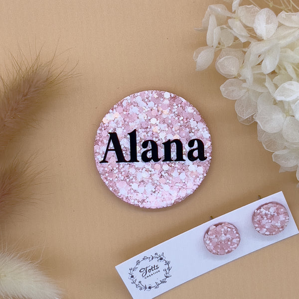 Baby Pink Flecks Name Badge