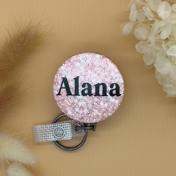 Baby Pink Flecks Name Badge Reel